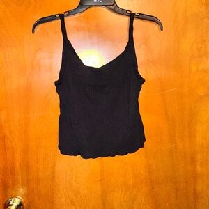 Black Ribbed Lettuce-Hem Cami Tank Top
